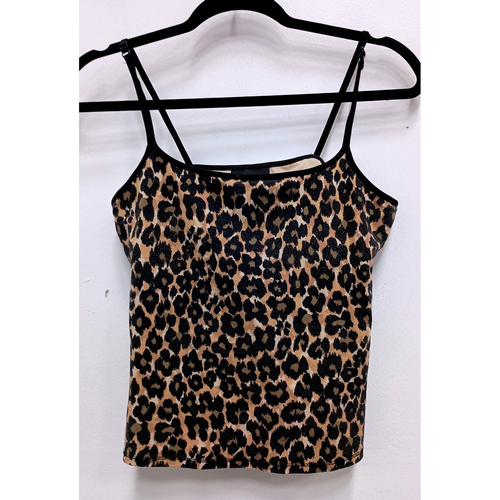 Express Y2K VTG Cami Tank Top Womens M Brown Leopard Print Crop Shelf Bra